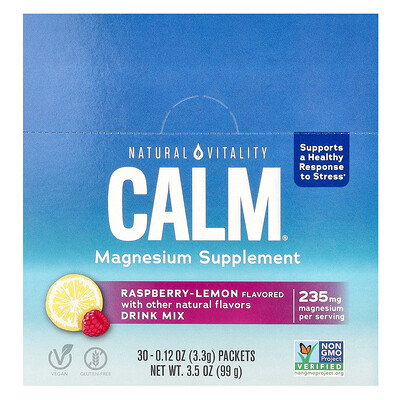 Natural Vitality  Calm  Magnesium Supplement Drink Mix  Raspberry-Lemon  30 Packets  0.12 oz (3.3 g) Each