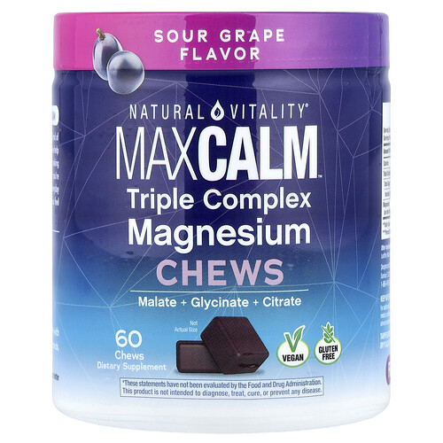 Natural Vitality MaxCalm®, Triple Complex Magnesium Chews, Sour Grape, 60 Chews (150 mg per Chew)