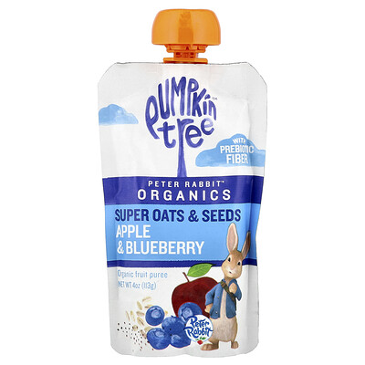 Pumpkin Tree Organics, Peter Rabbit™ Organics, Puré de frutas orgánicas, Superavena y semillas, Manzana y arándano azul, 113 g (4 oz)