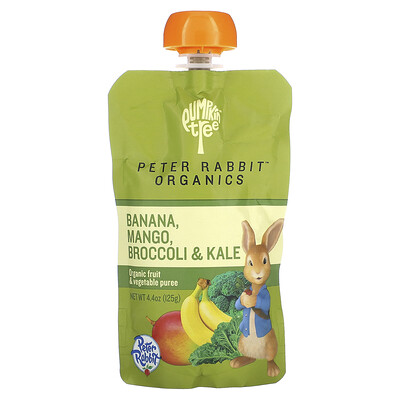 Product Image for Pumpkin Tree Organics, Peter Rabbit Organics, Organic Fruit & Vegetable Puree, Banana, Mango, Broccoli & Kale, 4.4 oz (125 g)