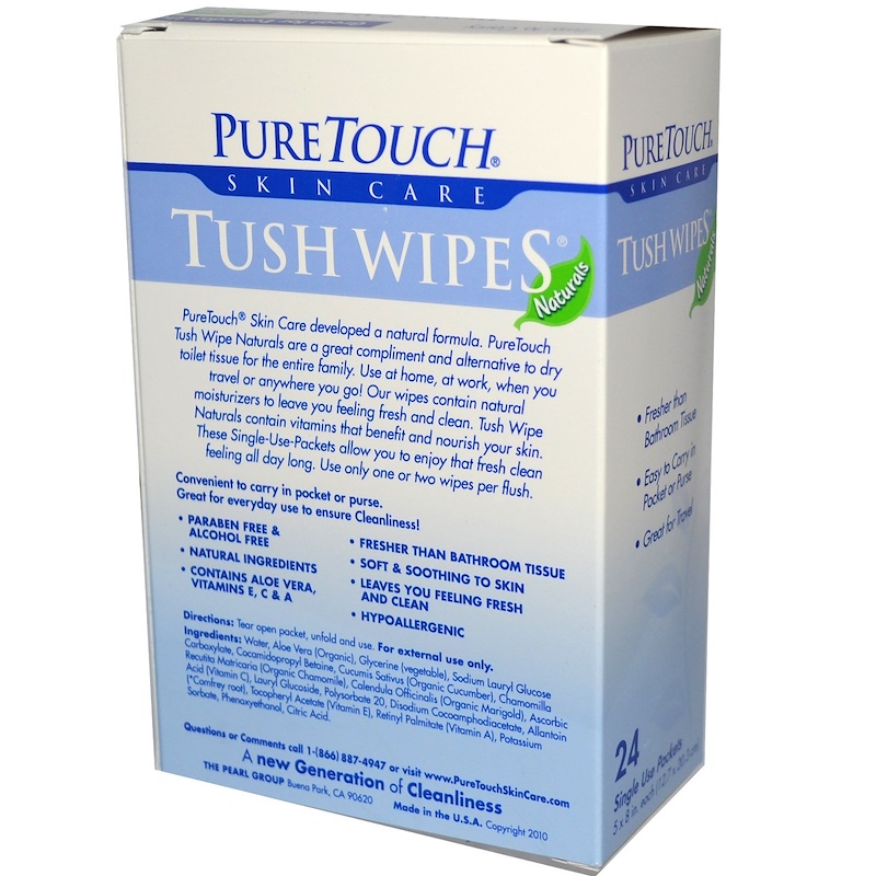 PureTouch Skin Care, Individual Flushable Moist Tush Wipes, 24 Single