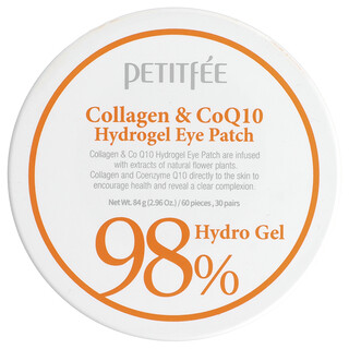 Petitfee, Parche de hidrogel de colágeno y CoQ10 para el contorno de los ojos, 60 parches, 84 g (2,96 oz)