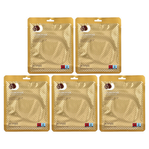 Petitfee, Gold & Snail Hydrogel Beauty Mask Pack, Beauty-Hydrogel-Masken, 5 Tuchmasken, je 30 g (1,05 oz.).