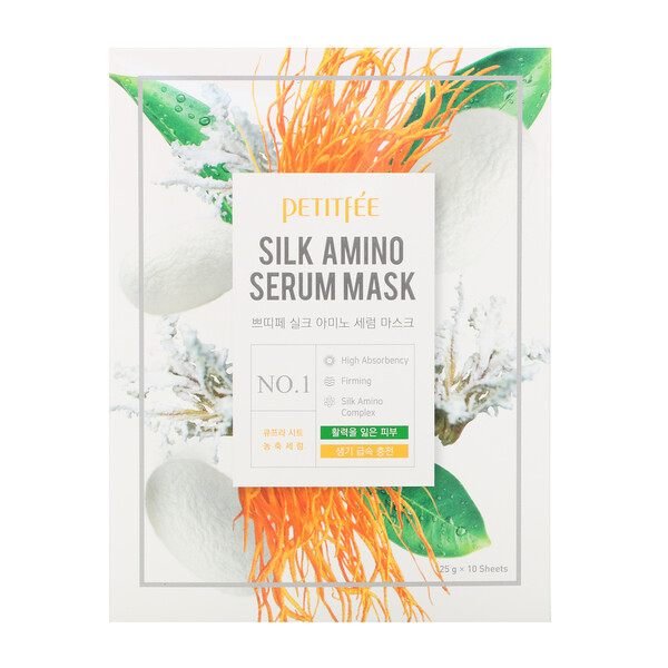 Petitfee, Silk Amino Serum Beauty Mask, 10 Masks, 25 g Each 
