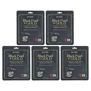 Petitfee, Black Pearl & Gold Hydrogel Beauty Mask Pack, 5 Sheets, 32 g Each