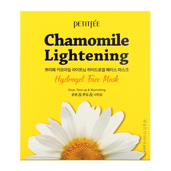 Petitfee‏, Chamomile Lightening, מסכת יופי הידרוג'ל, 5 יריעות, 32 גרם כל אחת (1.12 אונקיות)