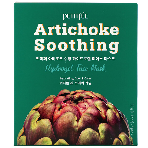 Petitfee‏, Artichoke Soothing, Hydrogel Face Mask, 5 Sheets, 1.12 oz (32 g) Each