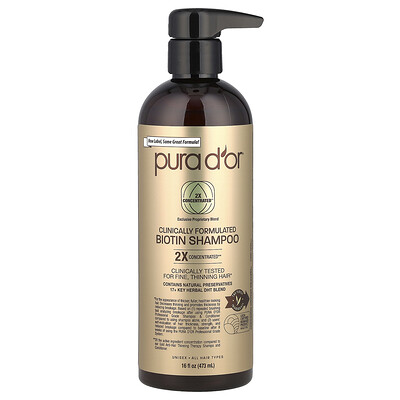 Pura D'or  Clinically Formulated Biotin Shampoo  All Hair Types  16 fl oz (473 ml)