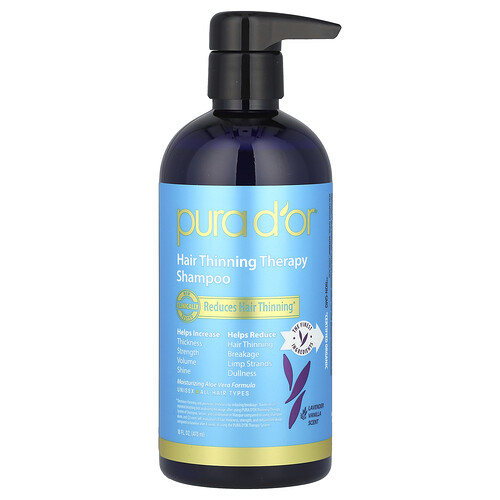 Pura D'or Hair Thinning Therapy Shampoo, All Hair Types, Lavender Vanilla, 16 fl oz (473 ml)