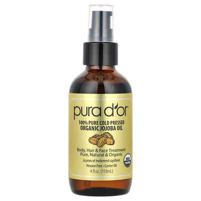 Pura D'or  100% Pure Cold Pressed Organic Jojoba Oil  4 fl oz (118 ml)
