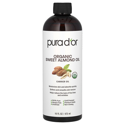 Pura D'or  Organic Sweet Almond Oil  16 fl oz (473 ml)