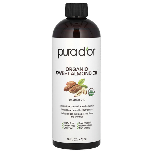 Pura D'or Organic Sweet Almond Oil, 16 fl oz (473 ml)
