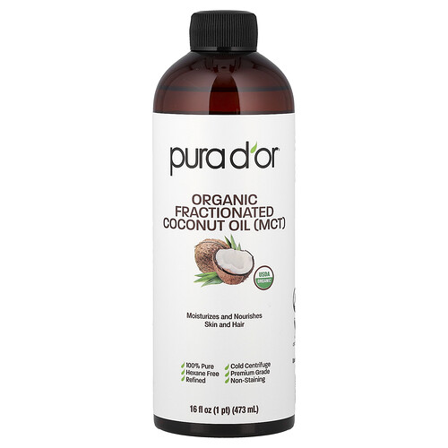 Pura D'or, Organic Fractionated Coconut Oil (MCT), fraktioniertes Bio-Kokosöl (MCT), 473 ml (16 fl. oz.)