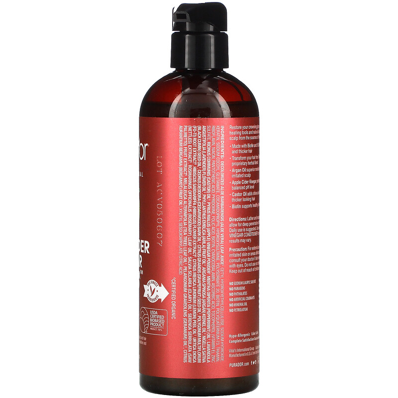 Pura D'or, Professional, Apple Cider Vinegar, Thin2Thick, Shampoo, 16