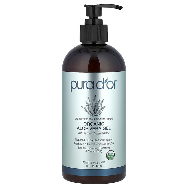 Pura D'or Organic Aloe Vera Gel, Infused With Lavender, 16 fl oz (473 ml)