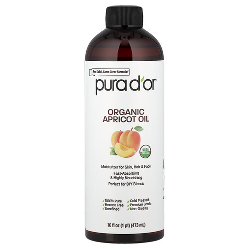 Pura D'or, Organic Apricot Oil, Bio-Aprikosenöl, 473 ml (16 fl. oz.)
