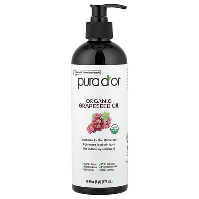 Pura D'or, Organic Grapeseed Oil, 16 fl oz (473 ml)
