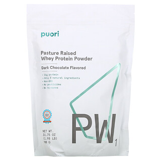 Puori, PW1, порошок сывороточного протеина из пастбищ, темный шоколад, 900 г (1,98 фунта)