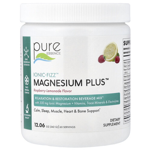 Pure Essence lonic-Fizz™, Magnesium Plus™, Raspberry Lemonade, 12.06 oz (342 g)