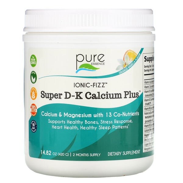 Pure Essence, Ionic-Fizz Super D-K Calcium Plus, 오렌지 바닐라, 420g(14.82oz)