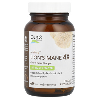 Pure Essence, MyPure™, soplówka jeżowata 4X, Ultra Strength, 60 kapsułek roślinnych