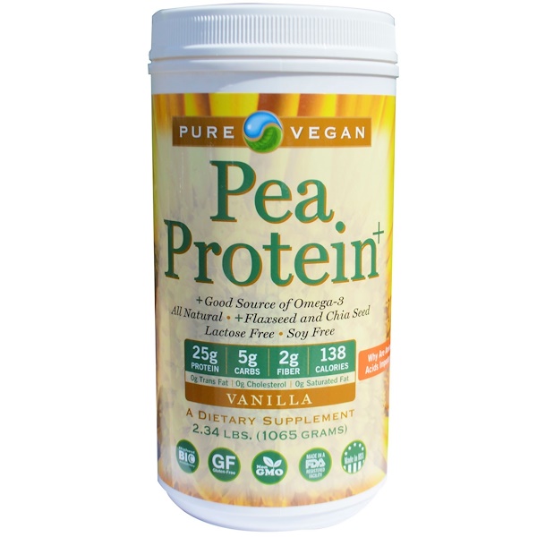 Pure Vegan, Pea Protein, Vanilla, 2.34 lbs (1065 g)
