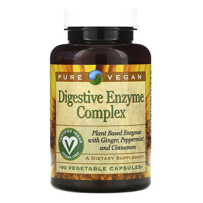 Pure Vegan комплекс пищеварительных ферментов, 90 растительных капсул
