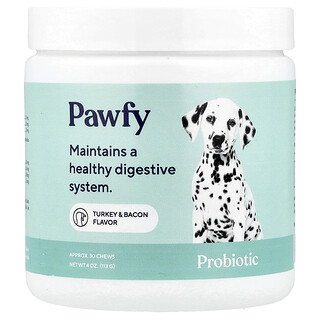 Pawfy, 益生菌，适合 6 个月以上狗狗，火鸡与培根味，30 片，4 盎司（113 克）