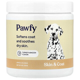 Pawfy, Skin And Coat, Pavo y tocino, 30 bocadillos masticables, 113 g (4 oz)