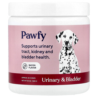 Pawfy, Urinary & Bladder, For Dogs, Harnwege und Blase, für Hunde, ab 6 Monaten, Bacon, 30 Kau-Snacks, 128 g (4,5 oz.)