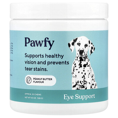 Product Image for Pawfy, Eye Support, For Dogs, 6 Months+, Peanut Butter, 30 Chews, 4.5 oz (128 g)