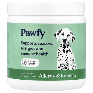 Pawfy, Allergy & Immune, For Dogs, Allergien und Immunsystem, für Hunde, ab 6 Monaten, Truthahn, 30 Kau-Snacks, 128 g (4,5 oz.)