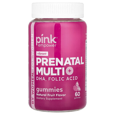 Pink  Prenatal Multi Gummies + DHA  Folic Acid  Natural Fruit  60 Gummies