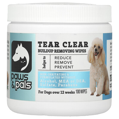 Product Image for Paws & Pals, Tear Clear, Buildup Removing Wipes, For Dogs, 100 Wipes