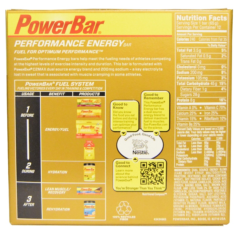 PowerBar, Performance Energy Bar, Cookie Dough, 12 Bars, 2.29 oz (65 g
