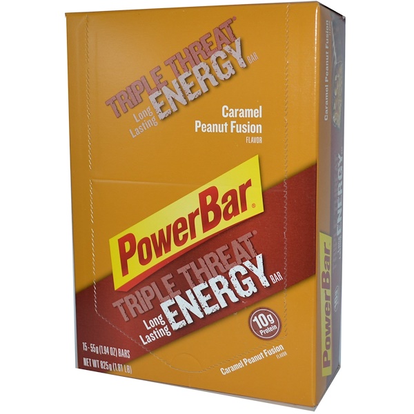 PowerBar, Triple Threat Long Lasting Energy Bar, Caramel Peanut Fusion Flavor, 15 Bars, 1.94 oz (55 g) Each (Discontinued Item) 