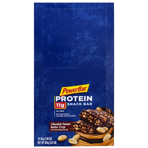 PowerBar, Protein Snack Bar, Chocolate Peanut Butter Crisp, 15 Bars, 1.94 oz (55 g) Each (Discontinued Item) 