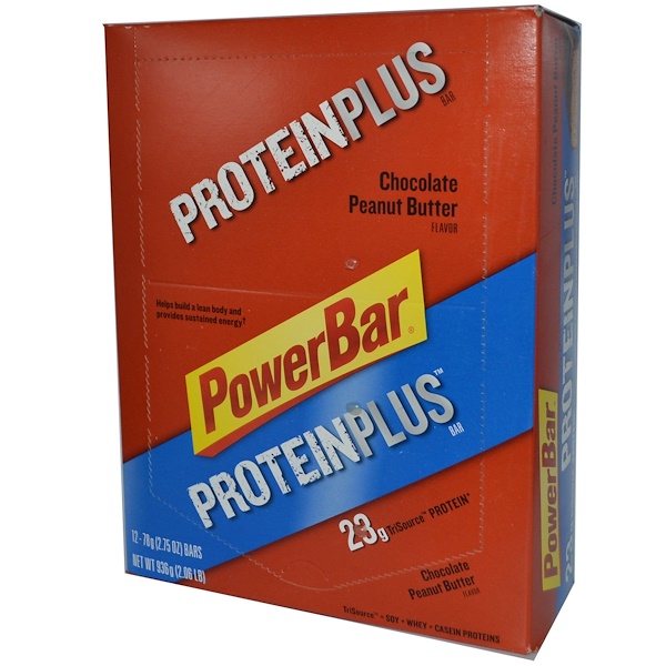 PowerBar, Protein Plus, Chocolate Peanut Butter Flavor, 12 Bars, 2.75 oz (78 g) Each (Discontinued Item) 