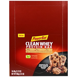 PowerBar, Clean Whey Protein Bar, Chocolate Chip Cookie Dough, 16-2.12 oz (60 g) bars (2.12 lb)