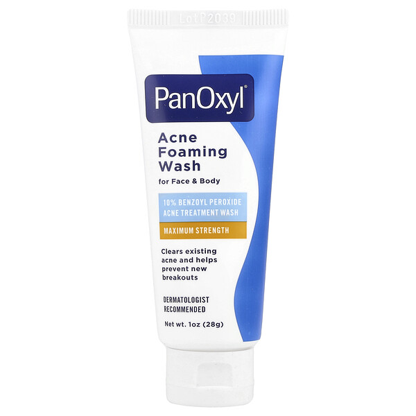 PanOxyl Acne Foaming Wash, For Face & Body, Maximum Strength, 1 oz (28 g)
