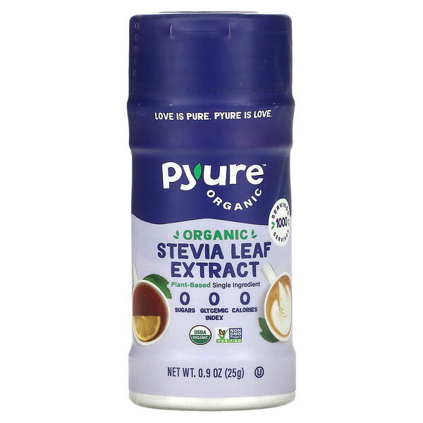 Pyure, Organic Stevia Extract Jar, Single Ingredient Sugar Substitute, 0.9 oz (25 g)