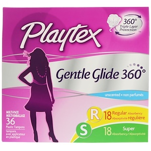 Playtex, Нежное скольжение 360º, большая упаковка, без запаха, 36 тампонов с пластиковым аппликатором
