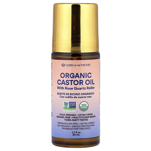 Queen Of The Thrones Organic Castor Oil with Rose Quartz Roller, 1.7 fl oz (50 ml)