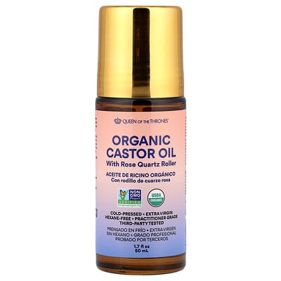 Queen of the Thrones, Aceite de ricino orgánico con efecto rodillo de cuarzo rosa, 50 ml (1,7 oz. líq.)
