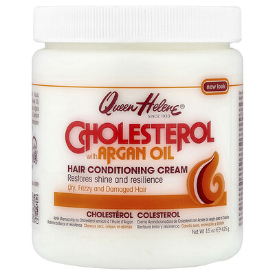 Queen Helene, Crema acondicionadora para el cabello, Colesterol con aceite de argán, Para cabello seco, encrespado y dañado, 425 g (15 oz)