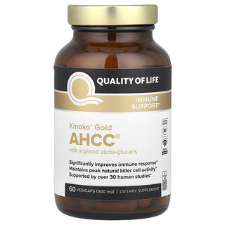 Quality of Life, Kinoko® Gold AHCC®, Suplemento con alfa-glucanos acilados para mejorar la respuesta inmunitaria, 500 mg, 60 cápsulas vegetales