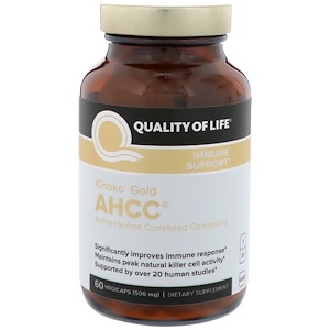 Купить Quality of Life Labs, Kinoko Gold AHCC, поддержка иммунитета, 500 мг, 60 вегетарианских капсул  на IHerb