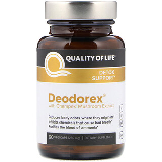 Quality of Life Labs, Deodorex, à l'extrait de champignon Champex, 250 mg, 60 VegiCaps