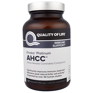 Quality of Life Labs, Kinoko Platinum AHCC, Immune Support, 750 mg, 60 Veggie Caps