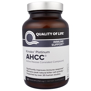 Купить Quality of Life Labs, Kinoko Platinum AHCC, Immune Support, 750 mg, 60 Veggie Caps  на IHerb